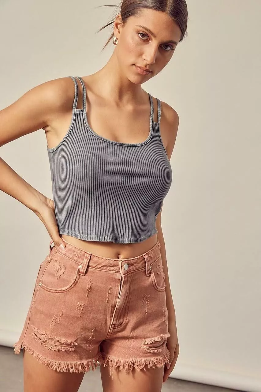 At Ease Charcoal Grey Double Strap Tank Top | Boho Pink
