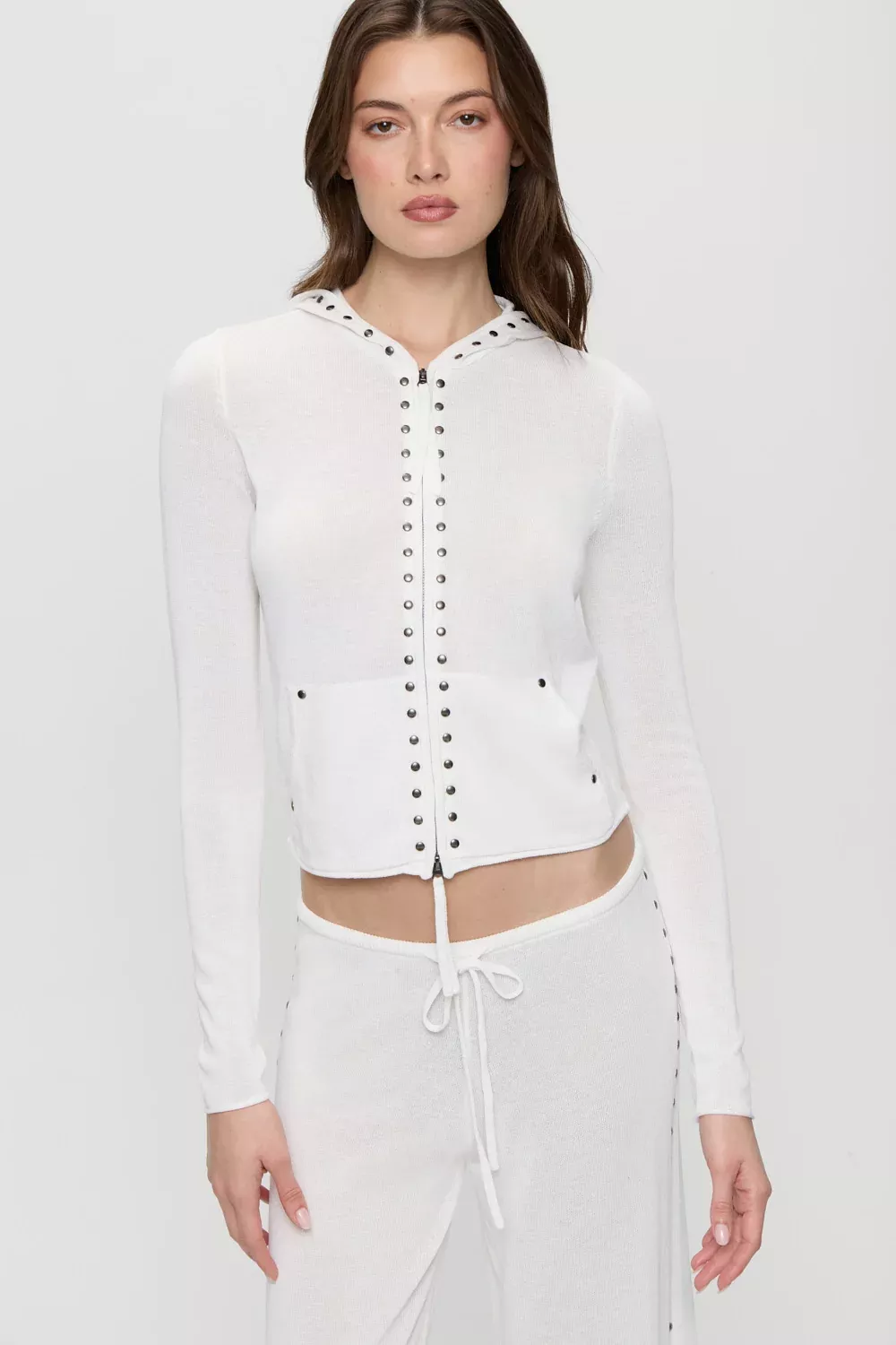 Atlas Zip Up Knit Hoodie - Coconut Cream