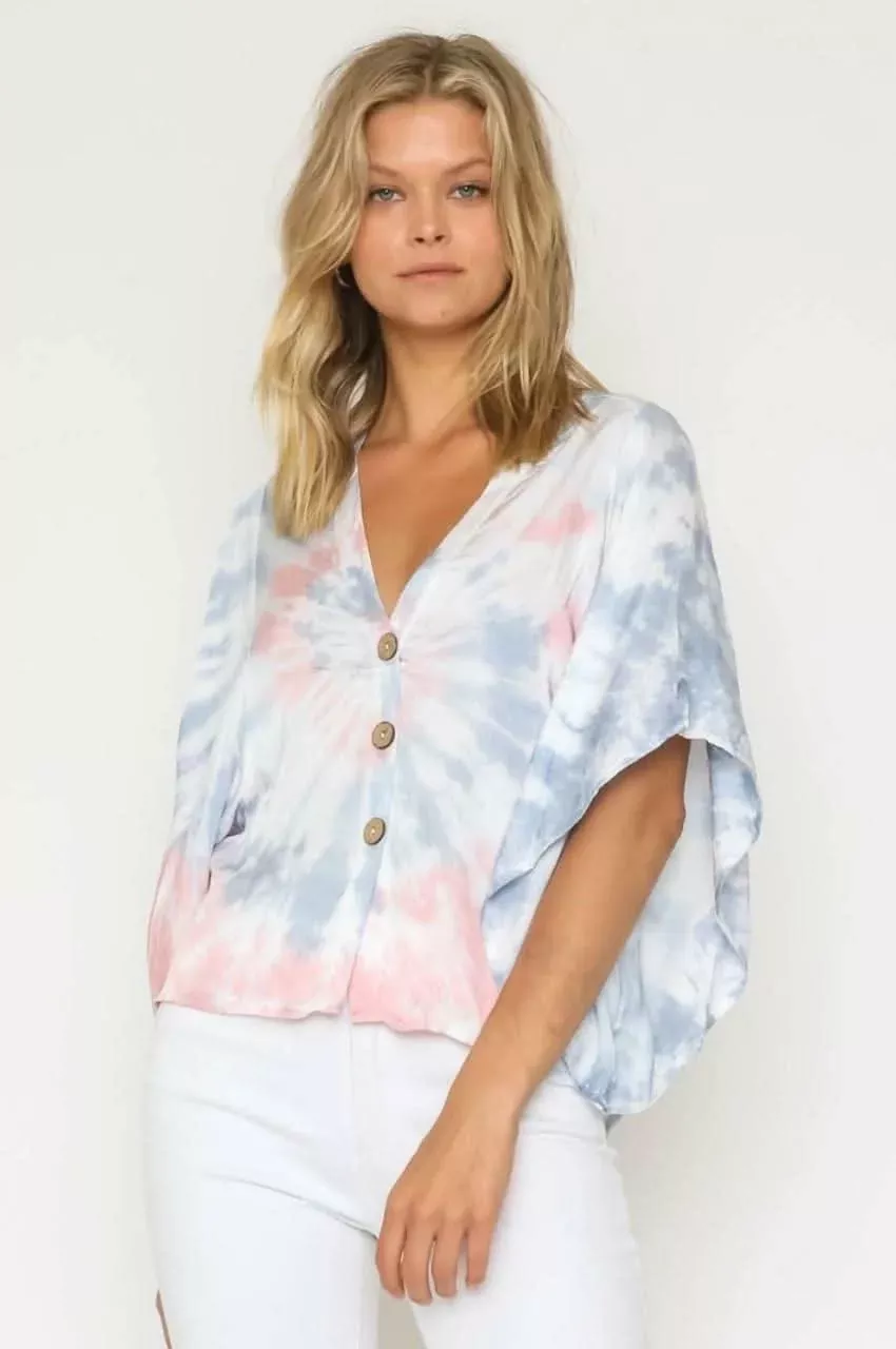 Aubrey Pink and Blue Tie-Dye Poncho Top | Boho Pink