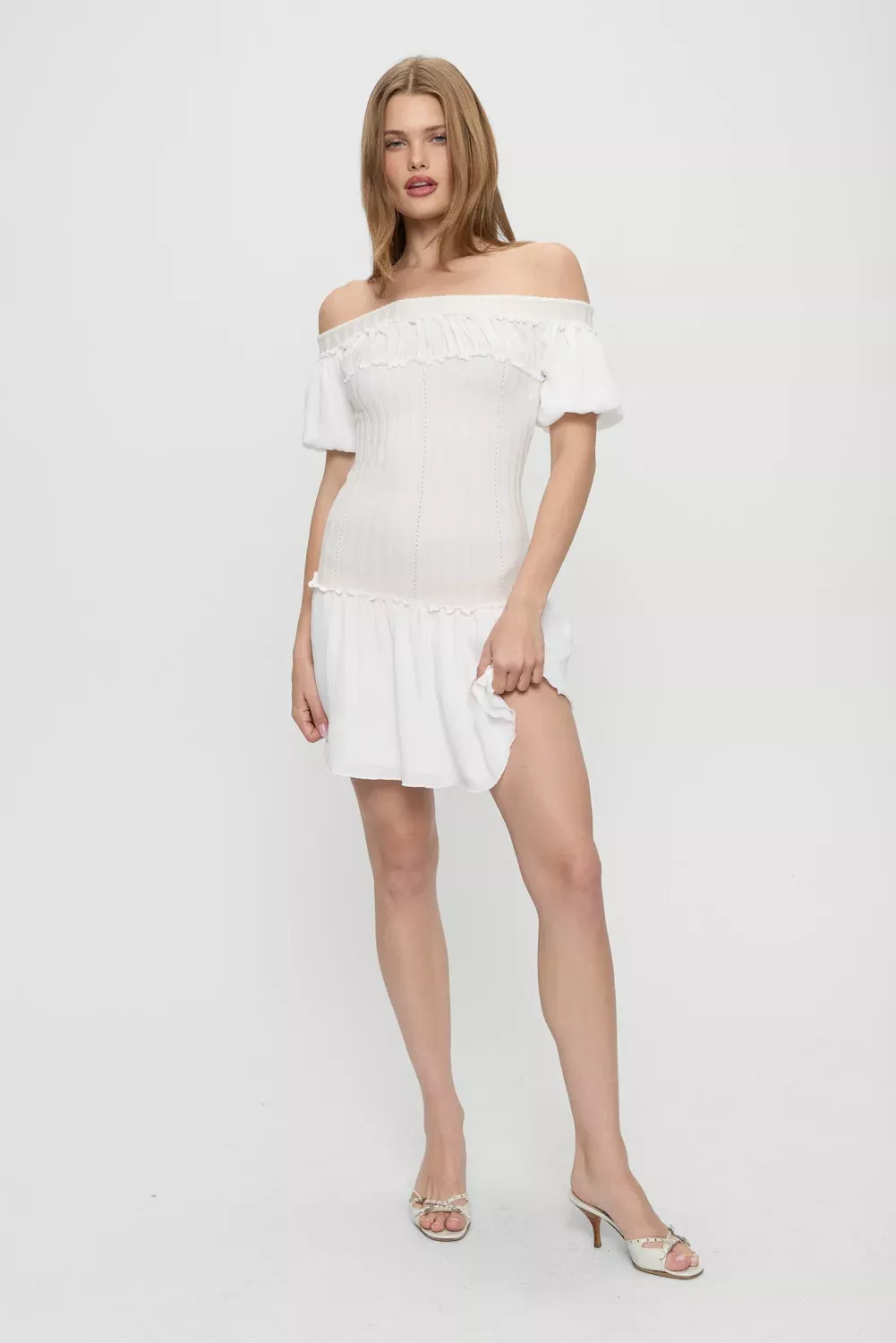 Aura Off The Shoulder Mini Dress - Coconut Cream