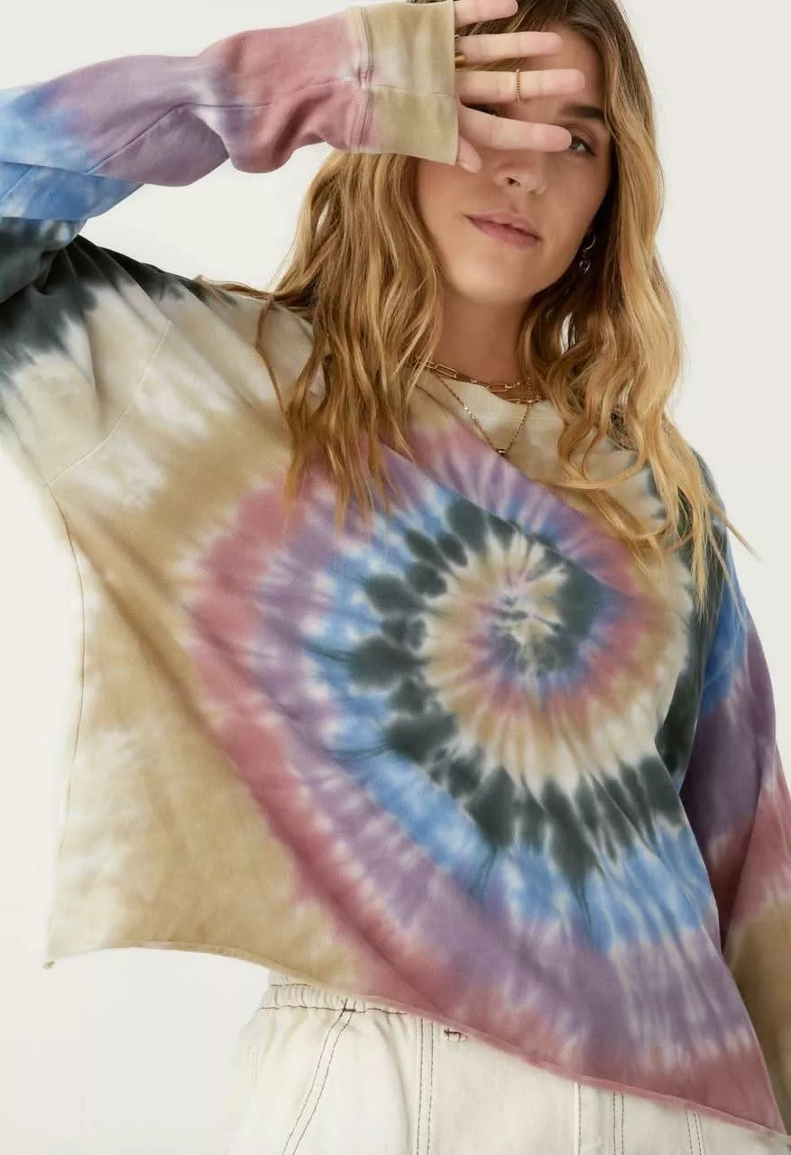 Autumn Tie Dye Long Sleeve Crop Top | Boho Pink