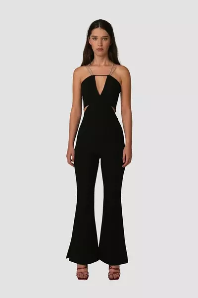 Back Tie Rhinestone Jumpsuit