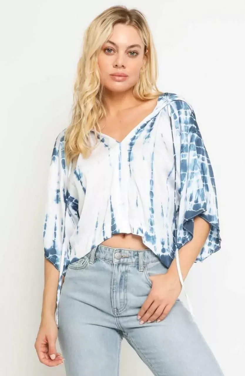 Baja Boho Blue and White Tie-Dye Hooded Top | Boho Pink
