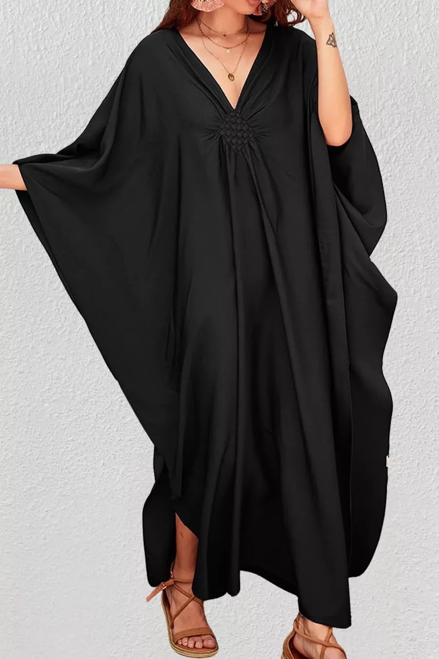 Batwing Ruched Kaftan Dress