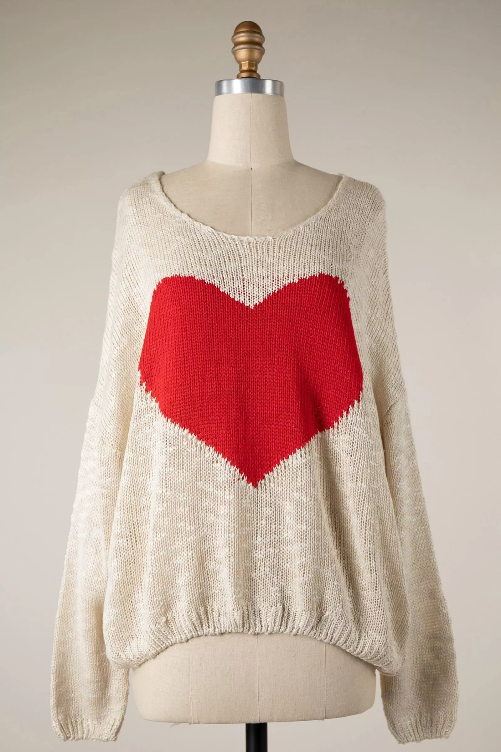 Be Mine Beige Sheer Heart Sweater | Boho Pink