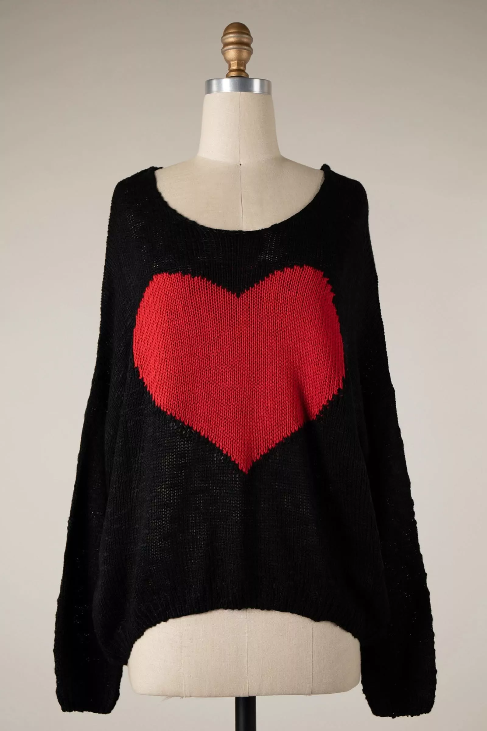 Be Mine Black Sheer Heart Sweater | Boho Pink