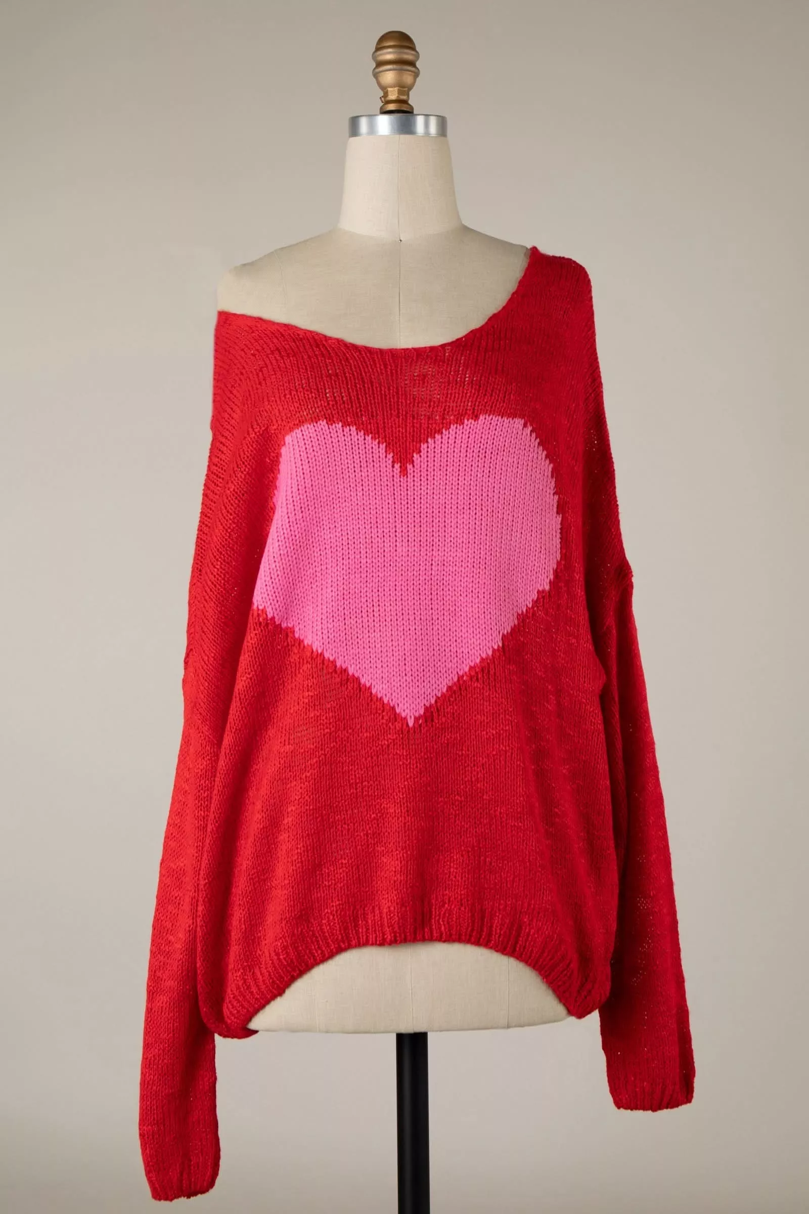 Be Mine Red Sheer Heart Sweater | Boho Pink