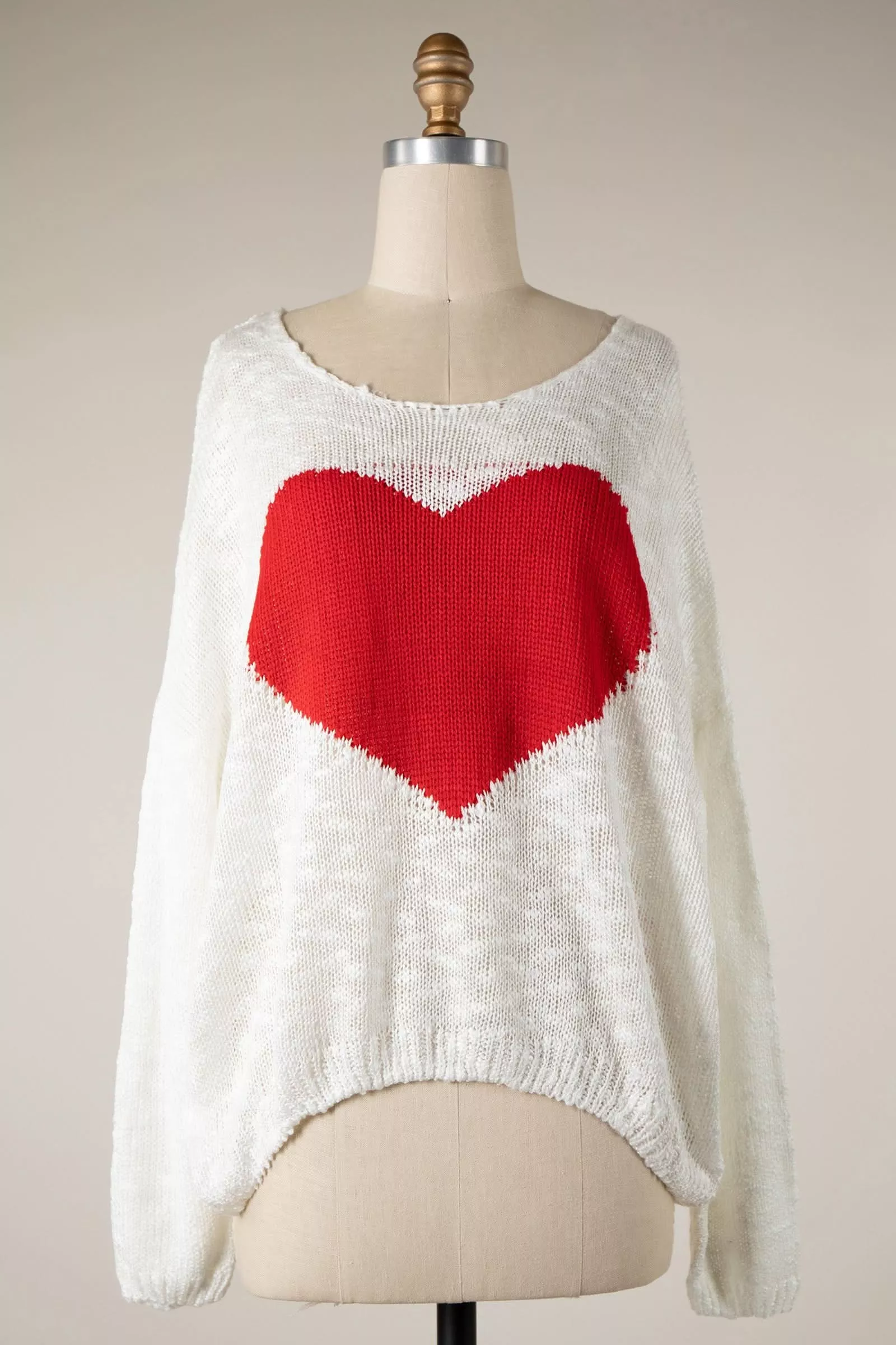 Be Mine White Sheer Heart Sweater | Boho Pink