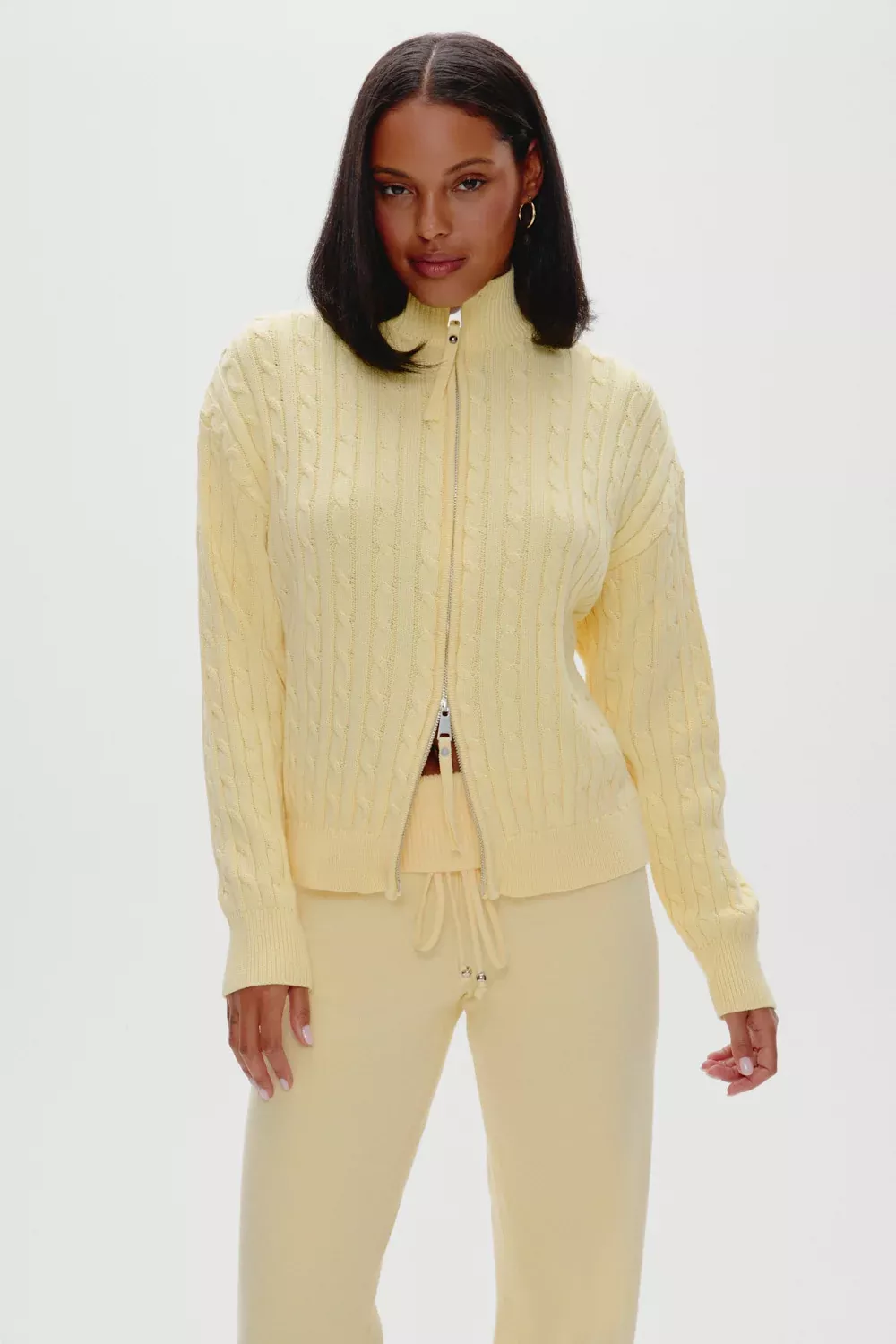 Bea Cable Knit Zip Up Sweater - Vanilla Sugar