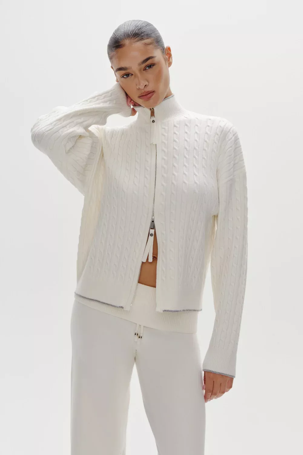 Bea Cloud Knit Zip Up Sweater - Honeymoon