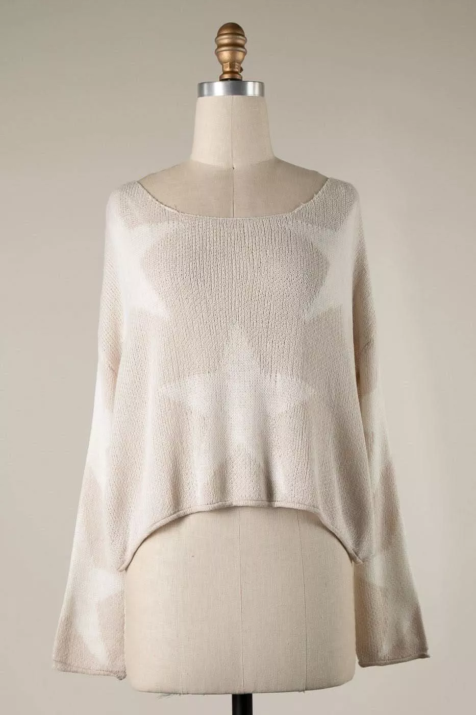Beatrice Beige Star Print Slouchy Sweater | Boho Pink