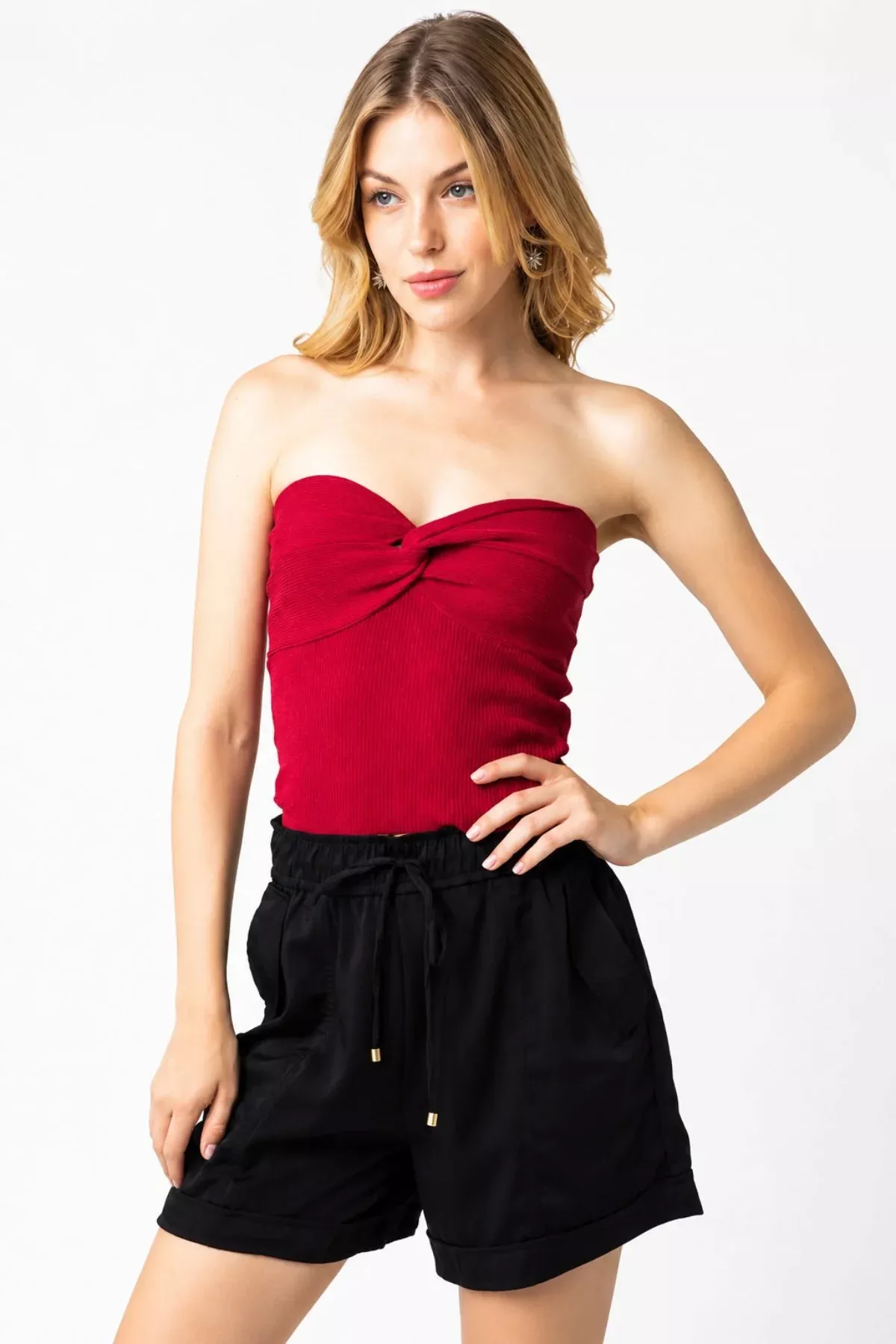 Becca Dark Red Twist Knot Tube Top | Boho Pink
