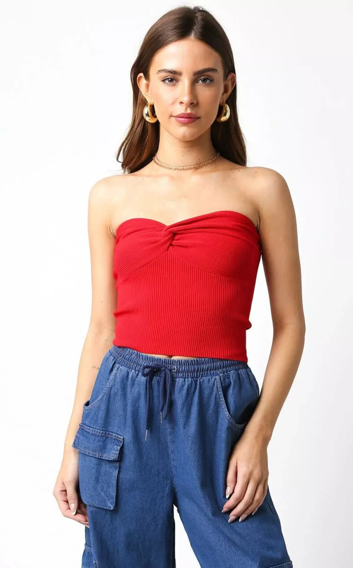 Becca Red Twist Knot Tube Top | Boho Pink