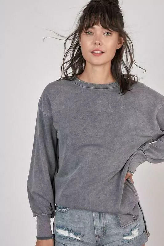 Before You Go Grey Pullover Sweatshirt | Boho Pink