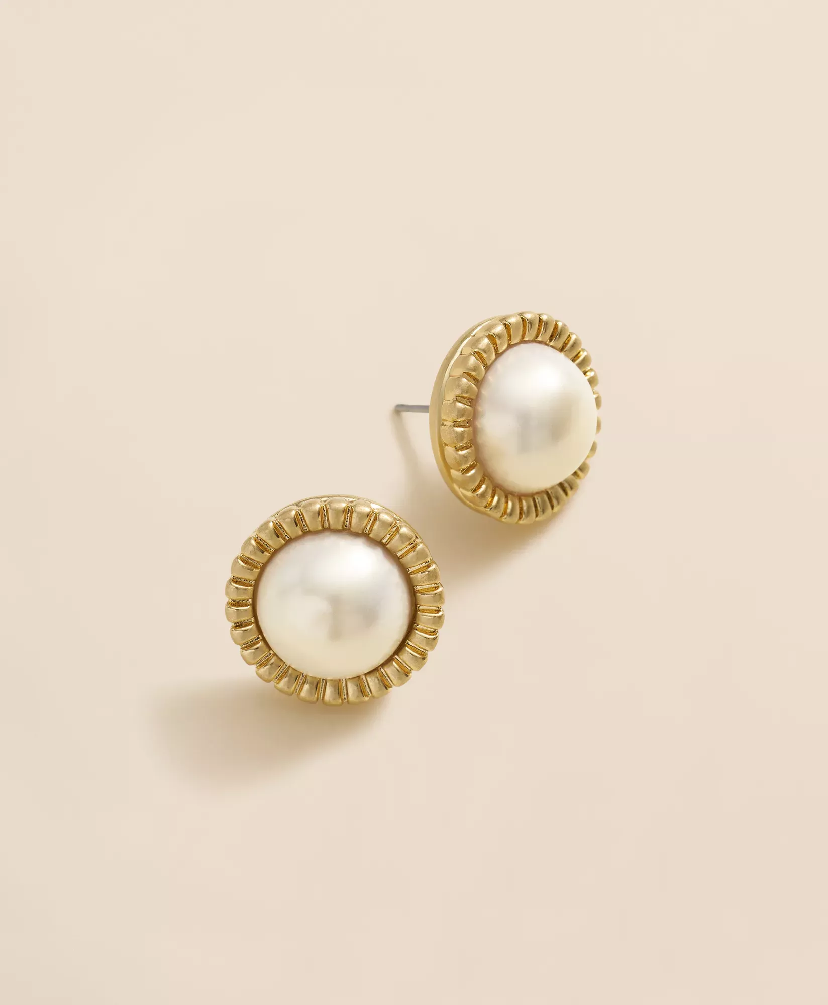 Bezel Frame Faux-Pearl Stud Earrings