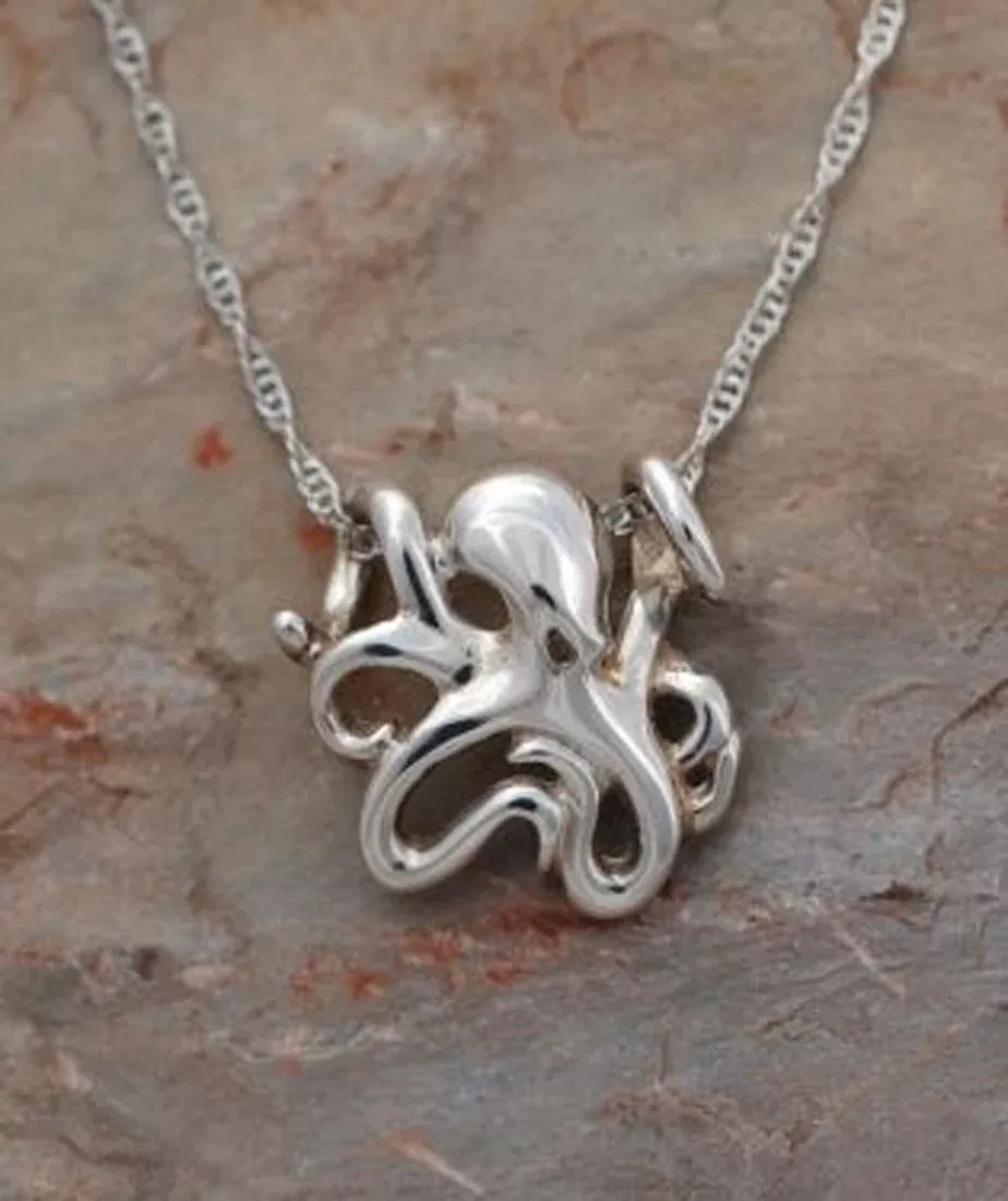 Big Blue Aquatic Mini Silver Pendant on 18 Rope Chain Neckl