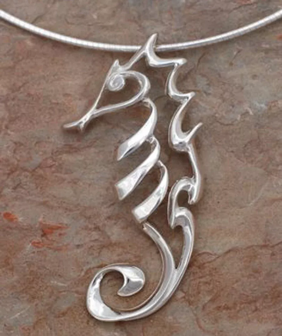 Big Blue Aquatic Seaplicity Seahorse Large Silver Pendant -
