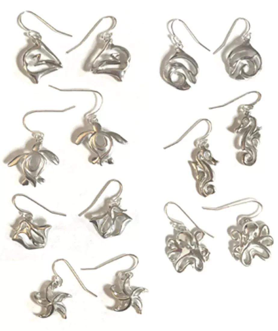 Big Blue Aquatic Sterling Silver Drop Earrings Ocean Theme