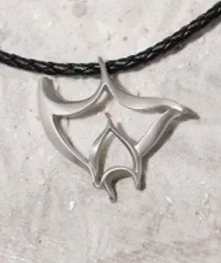 Big Blue Contemporary Pewter Manta Ray Pendant on 18in Black