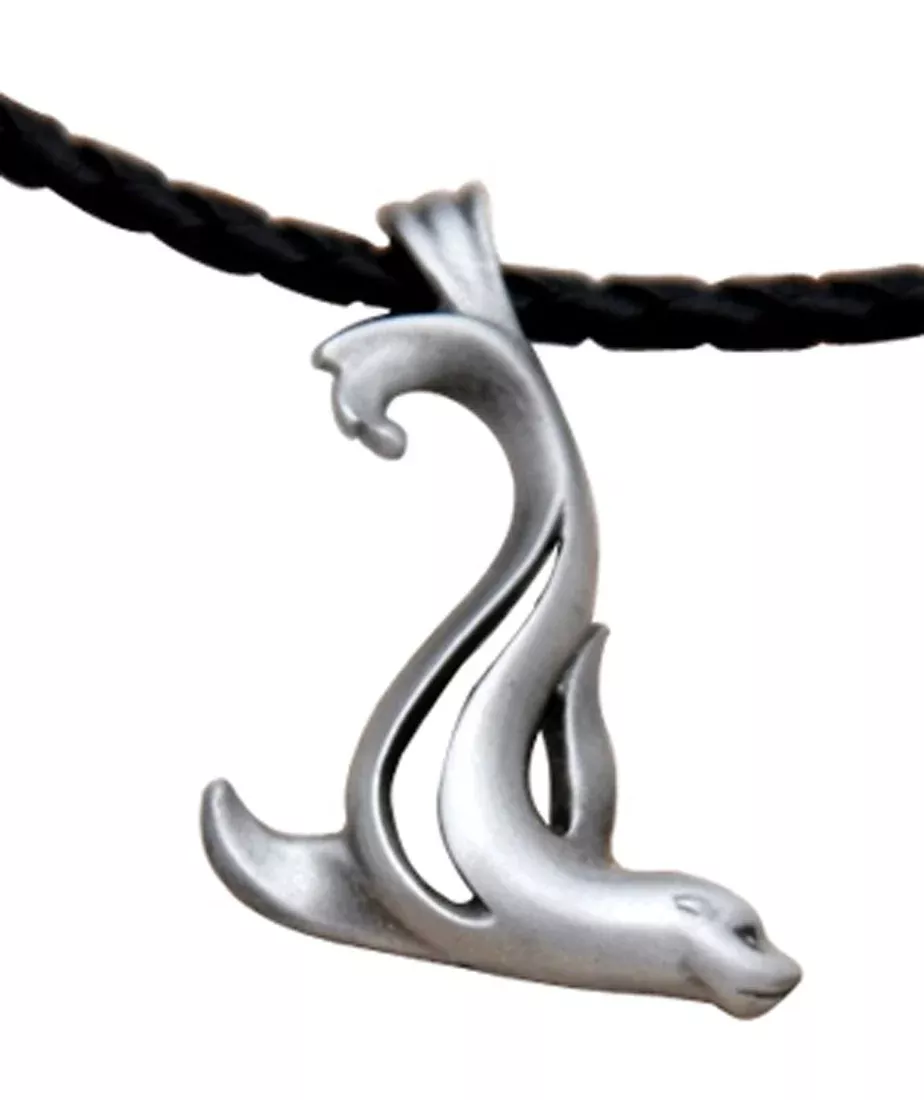 Big Blue Sea Lion Pewter Pendant on 18in Braided Cord Neclac