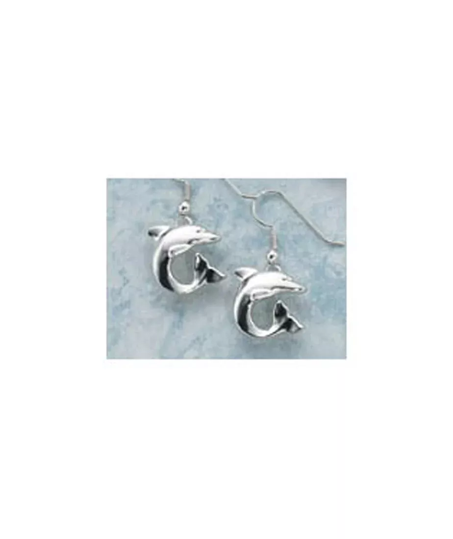 Big Blue Sterling Silver Dolphin Dangle Earrings Jewelry