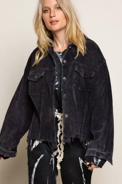 Black Distressed Corduroy Jacket