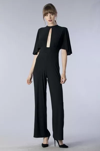Black Open Slit Front Jumpsuit