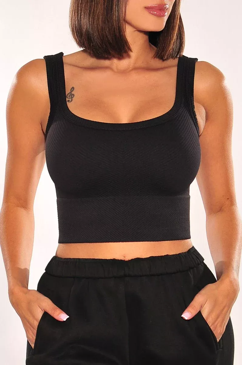 Black Seamless Ribbed Tank Top