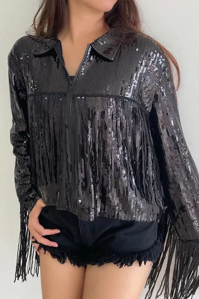 Black Sequin Fringe Jacket
