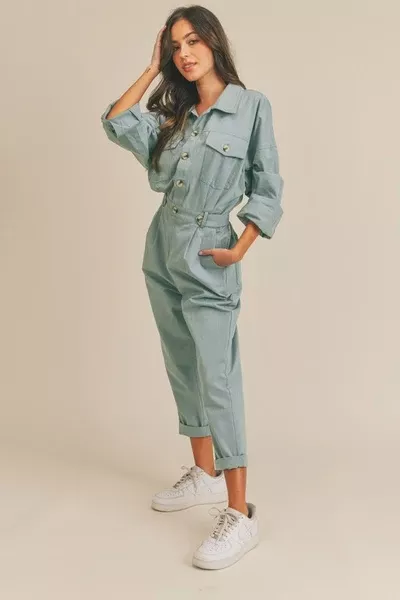 Blue Cinched Jumpsuit
