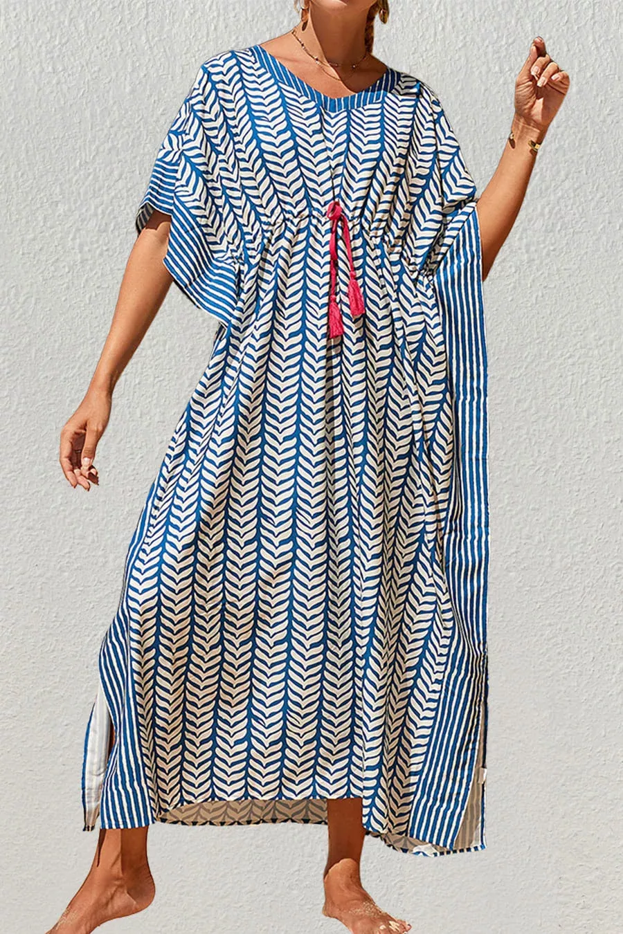 Blue Short Sleeve Beachwear Cover Up