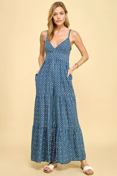 Blue Tiered Wide Leg Jumpsuit