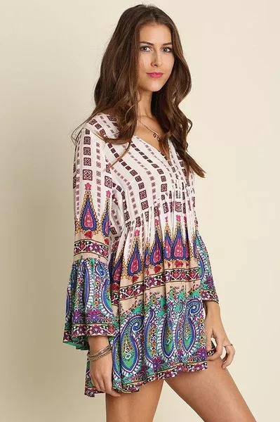 Bohemian Paisley Peasant Dress