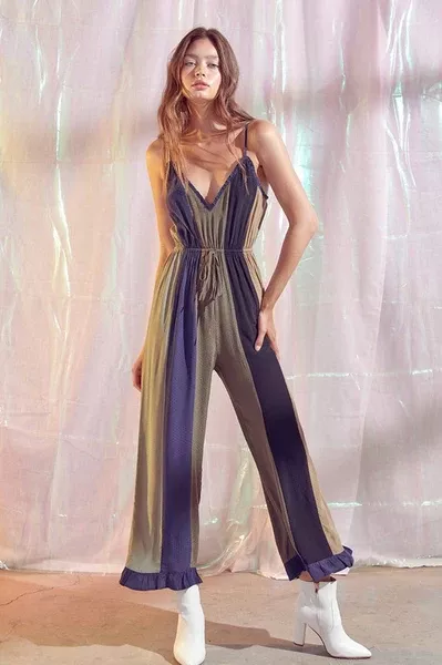 Bohemian Striped Ruffled Jumpsuit