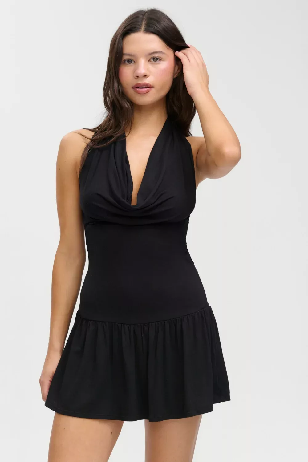 Bowery Cowl Neck Mini Dress - Black