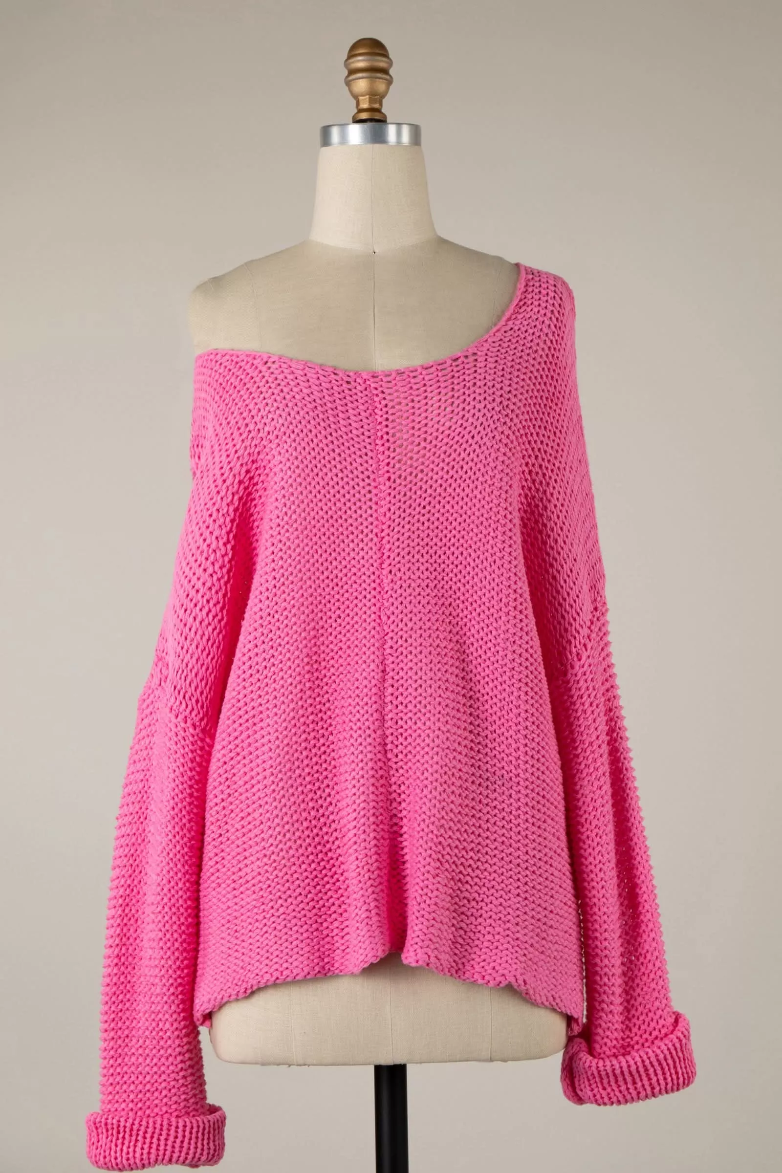 Bradford Hot Pink Oversized Sweater | Boho Pink