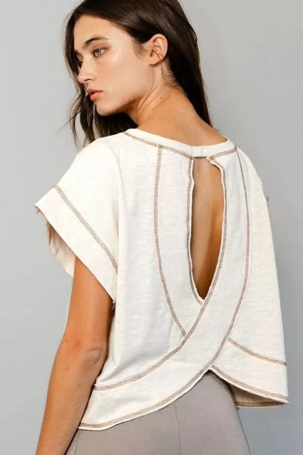 Bree Cream Open Back Tee | Boho Pink