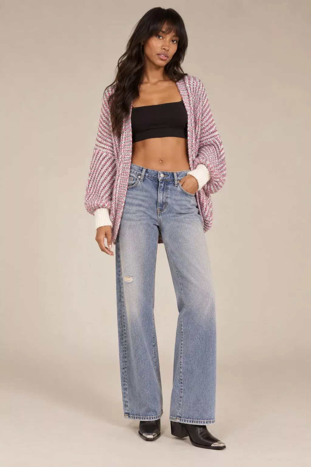 Britney Pink Multi Print Cocoon Cardigan | Boho Pink