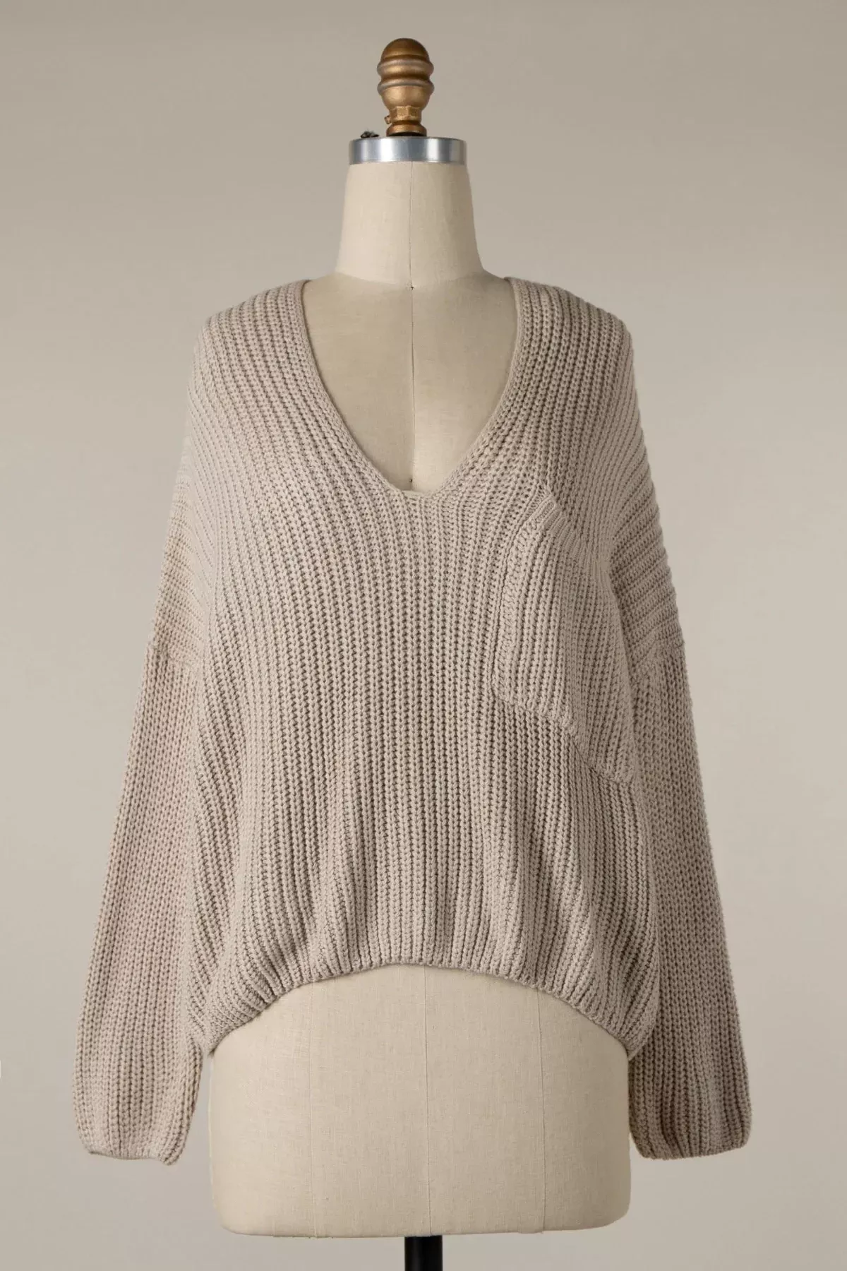 Brynn Beige V-Neck Sweater | Boho Pink