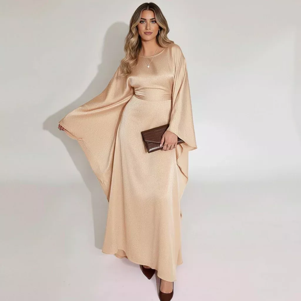 Bsubseach Plus Size Satin Kaftan Dress – Batwing Beach Cover Up for Women