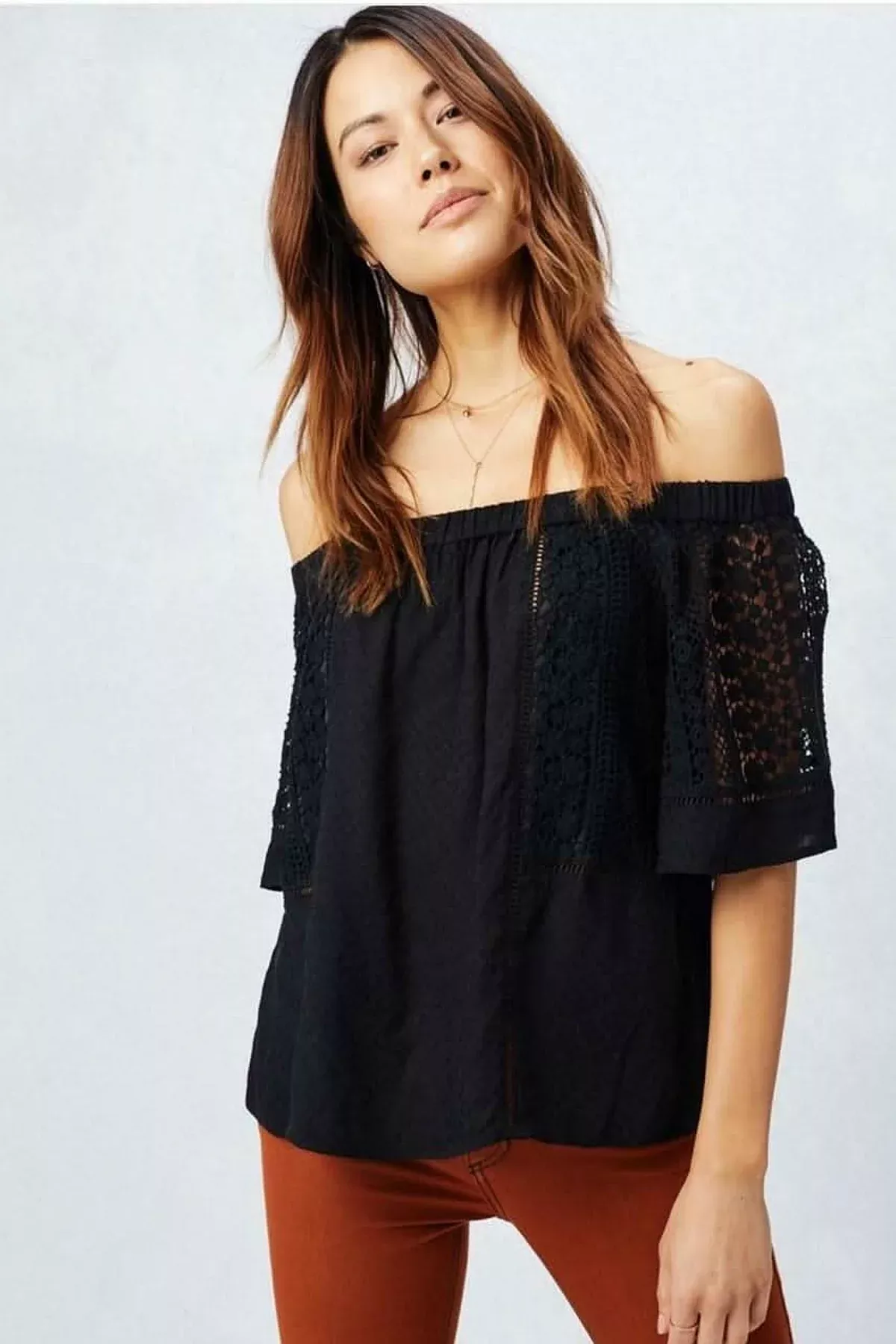 Bungalow Black Off-the-Shoulder Top | Boho Pink