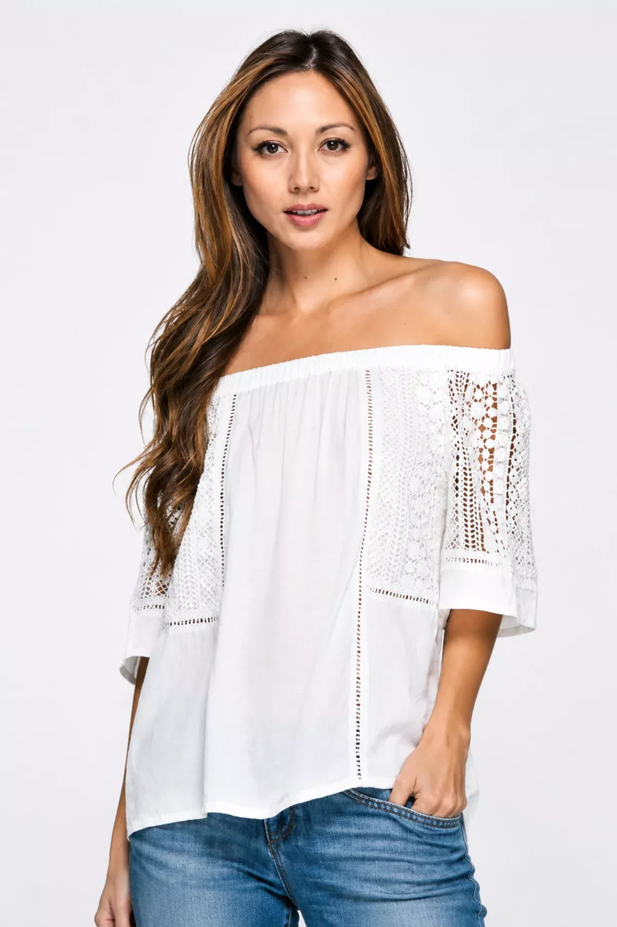 Bungalow White Off-the-Shoulder Top | Boho Pink