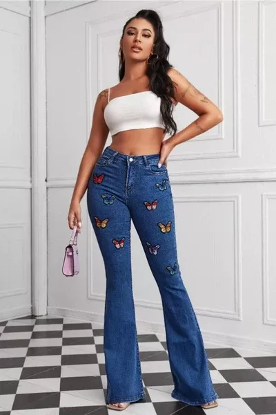 Butterfly Patched Flare Jeans