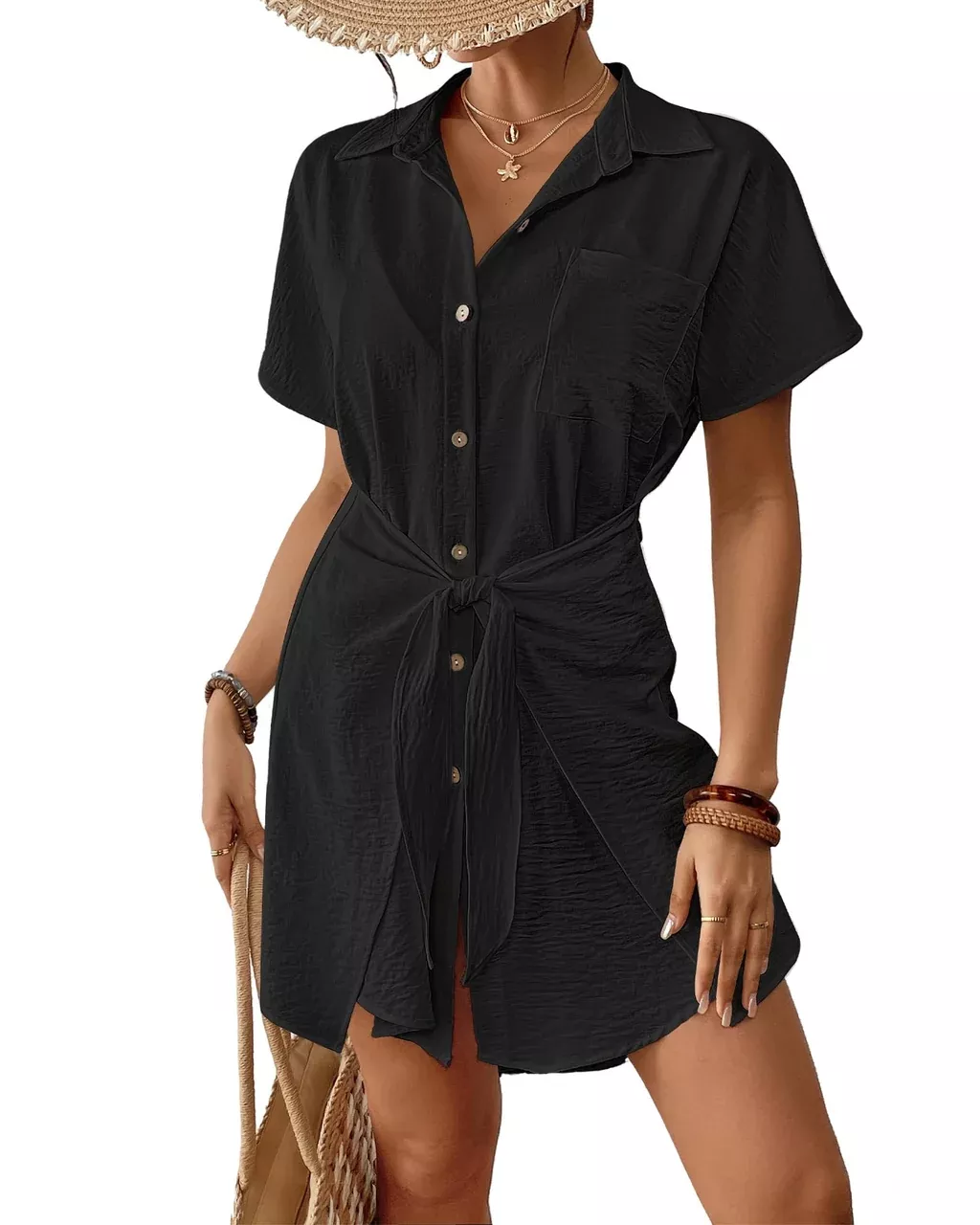 Button Down Beach Shirt with Tie
