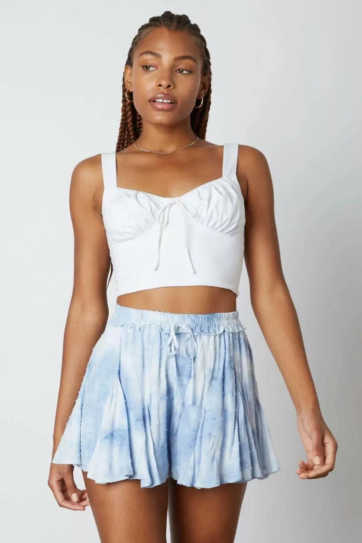 By The Sea Light Blue Tie-Dye Shorts | Boho Pink