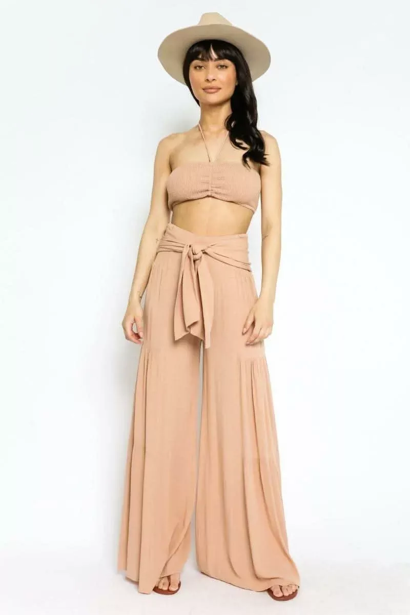 By The Shore Sandy Beige Two-Piece Jumpsuit | Boho Pink
