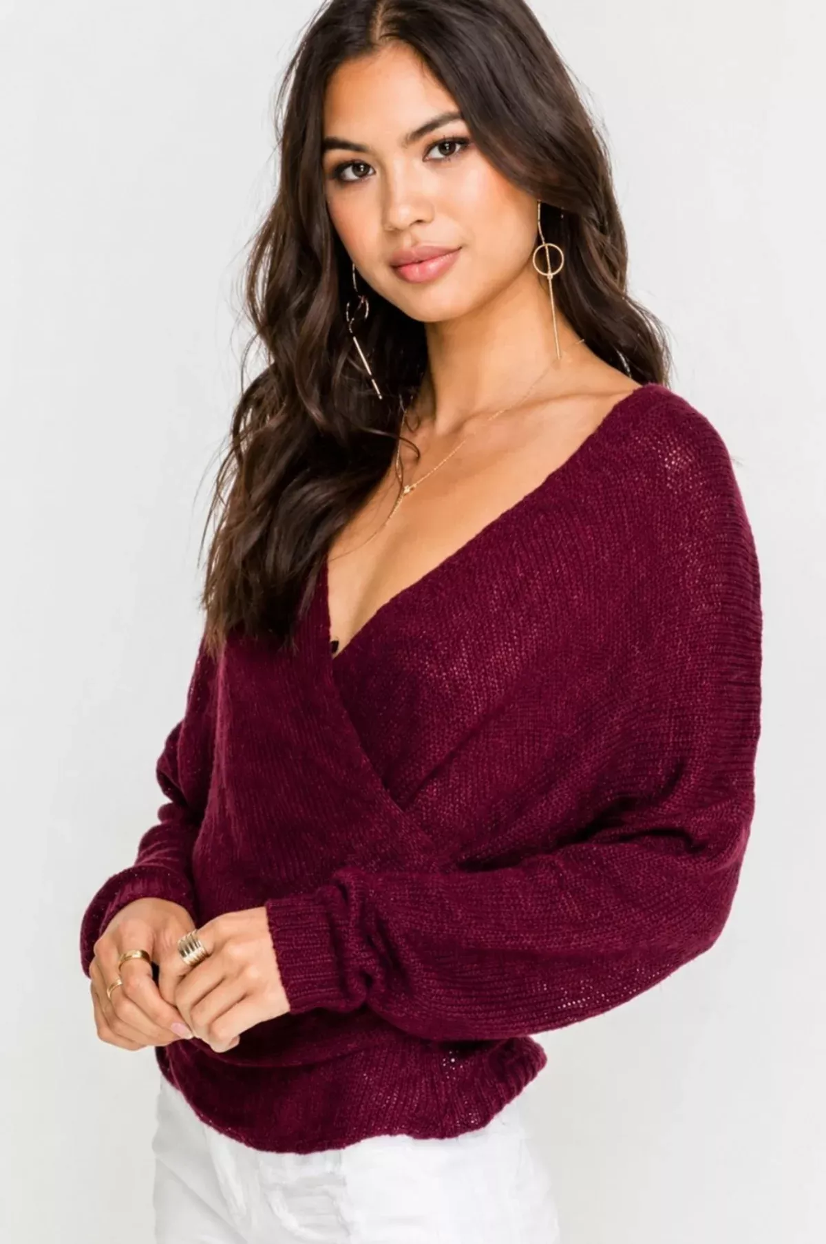 By Your Side Burgundy Wrap Sweater | Boho Pink
