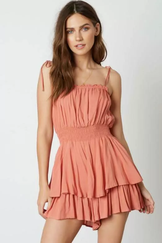 Cabana Club Peach Ruffle Romper | Boho Pink