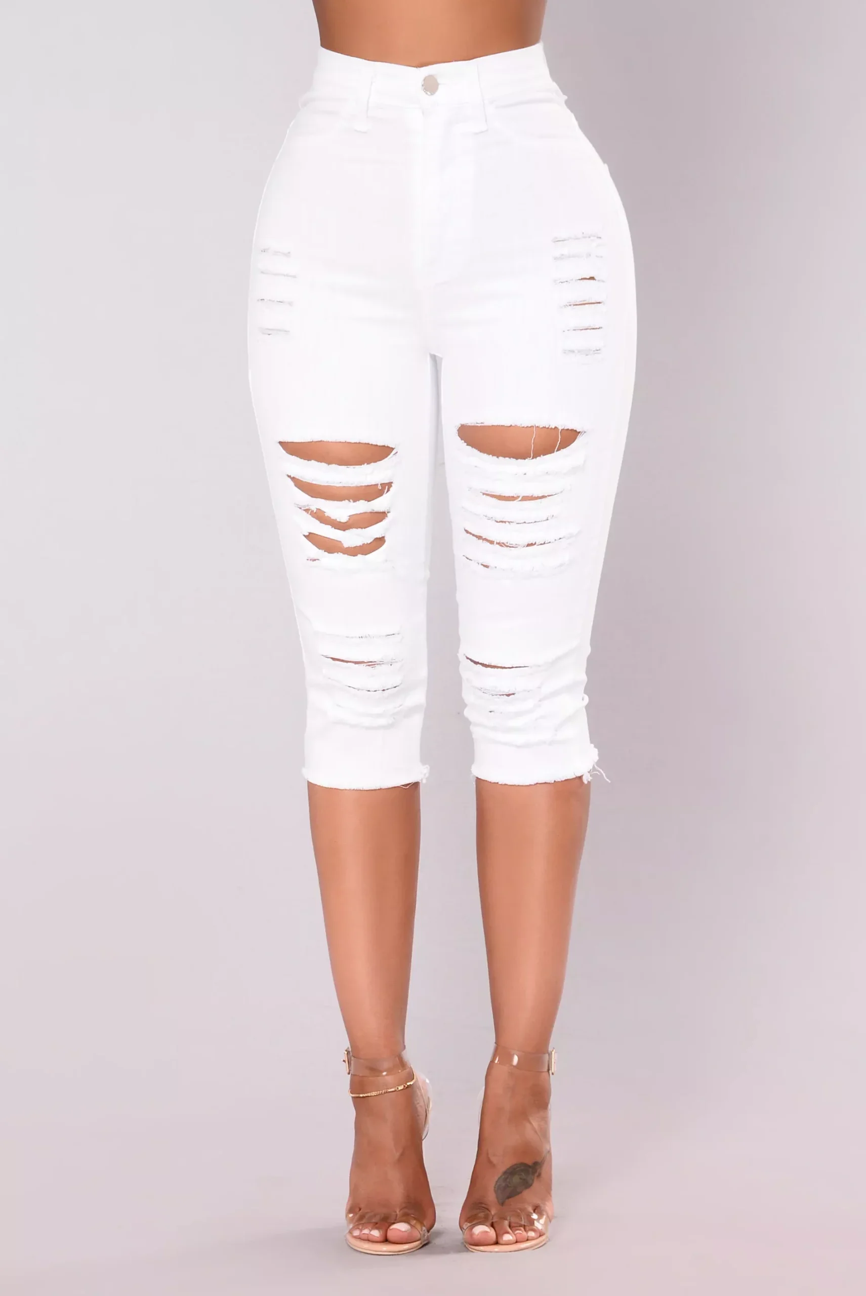 Calisa Distress Bermuda Shorts - White