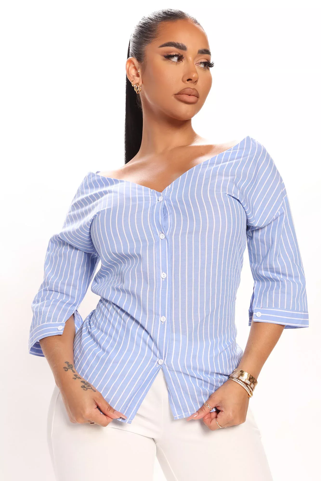 Came Close Top - Blue/White